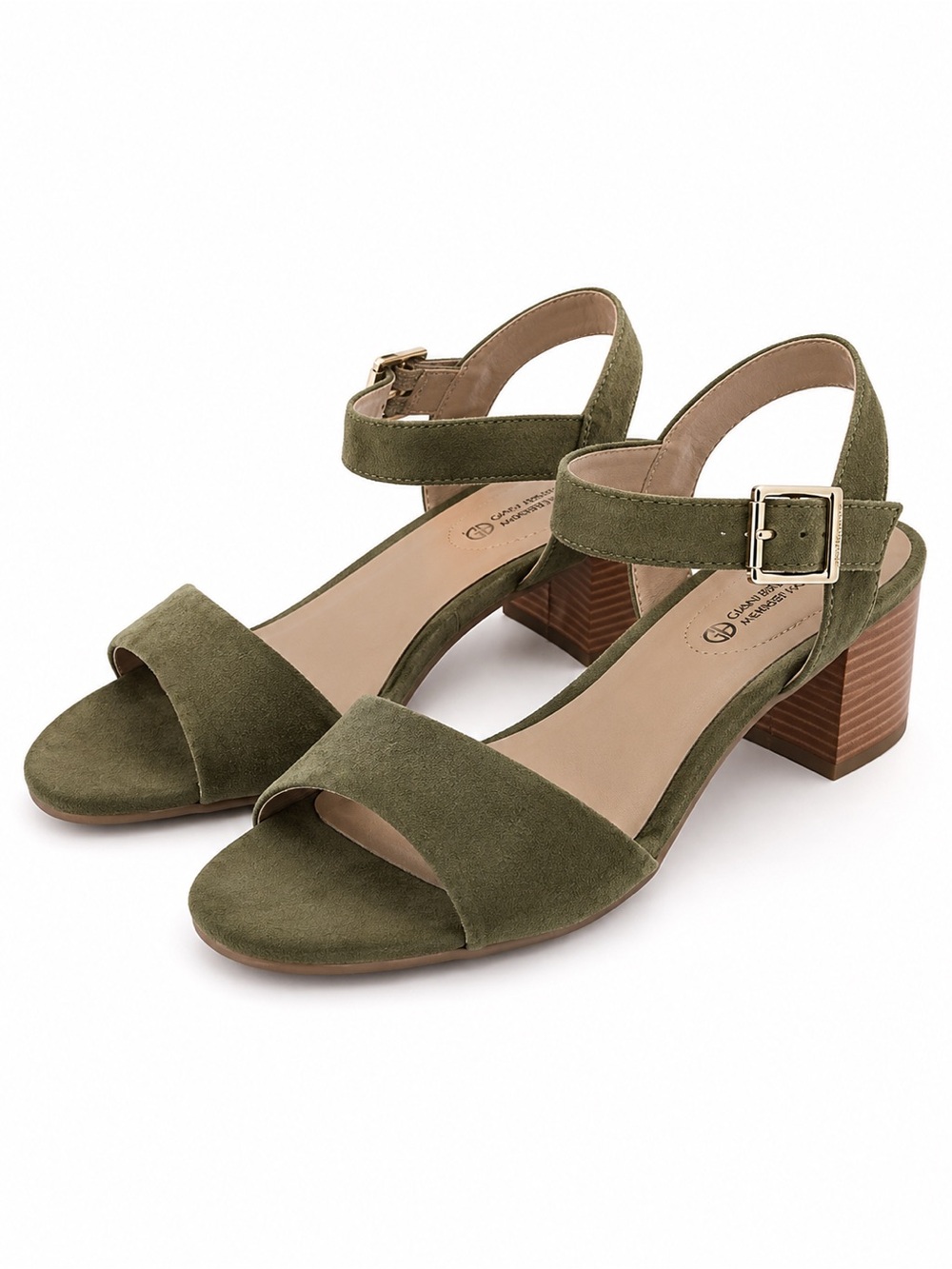 242. Giani Bernini Olive Suede Open-Toe Ankle Strap Block Heels